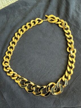 Gold Tone Chunky Chain Necklace with Black Inlay